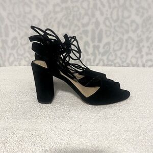 Gianni Bini Womens Keelin Black Suede Block Lace Up Heel Sandals Size 9M